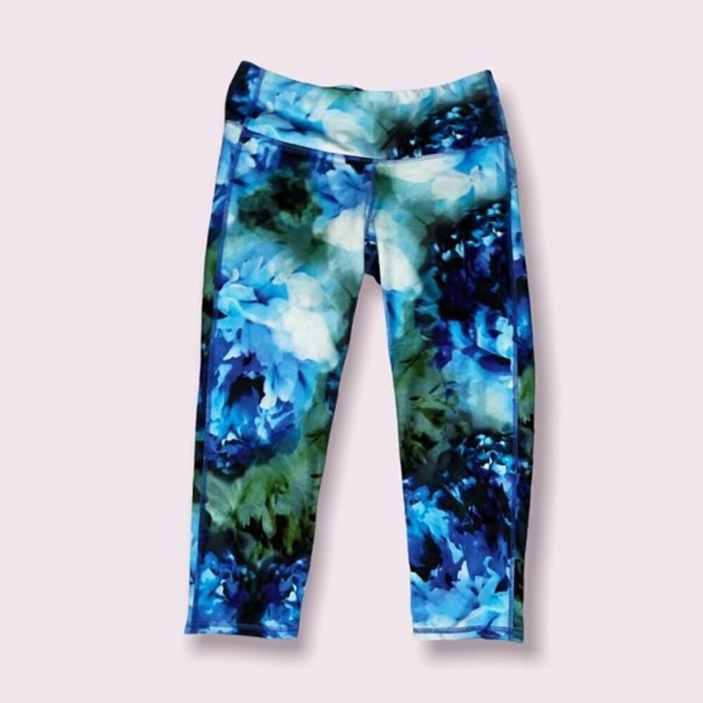 Athleta Graphic Crop Leggings Blue Green Athleisure Stretchy Womens Size Small
